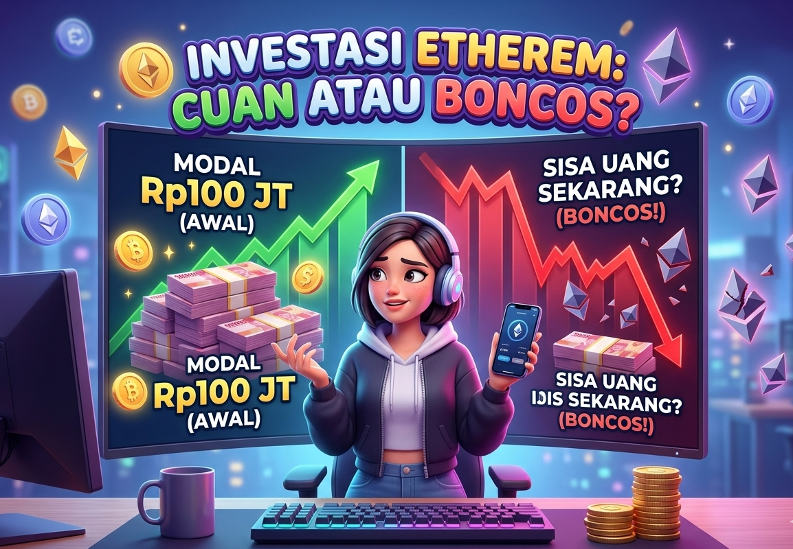 Simulasi beli Ethereum 100 juta rupiah, infografis cuan atau boncos