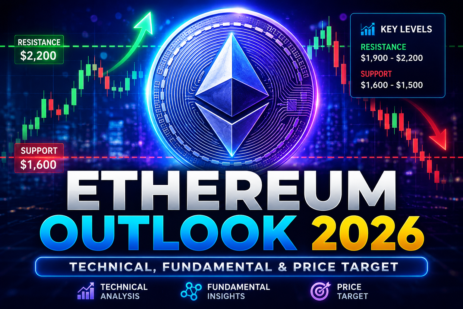Outlook Ethereum 2026 dengan analisa teknikal, fundamental, dan target harga ETH
