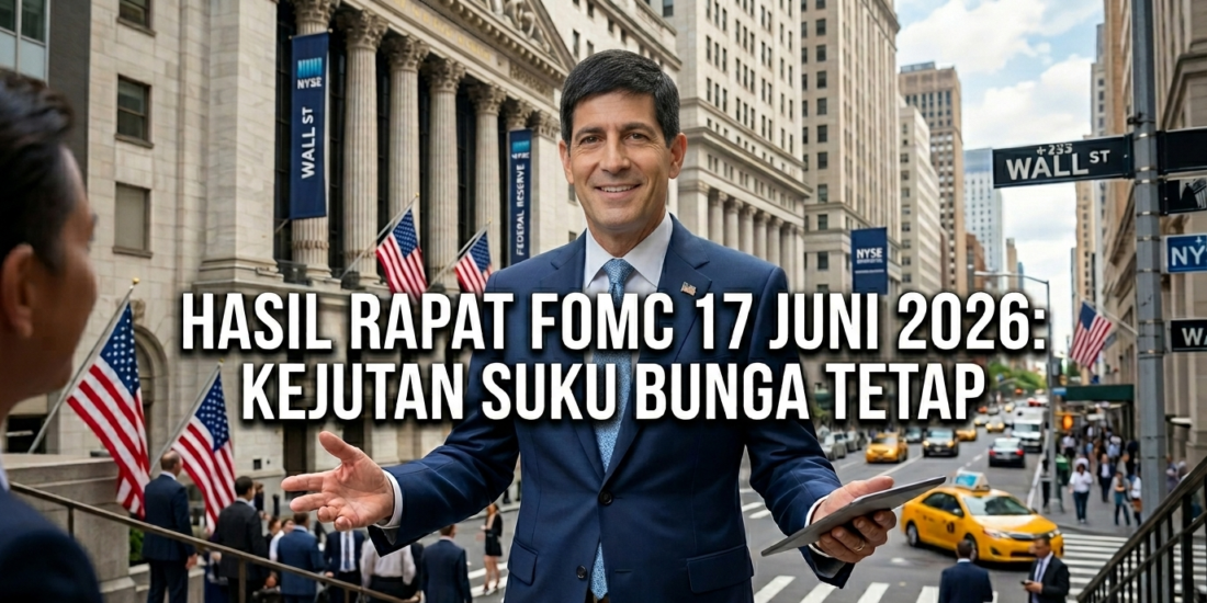 evin Warsh memberikan pernyataan resmi terkait hasil rapat FOMC 17 Juni 2026 di depan Wall Street New York
