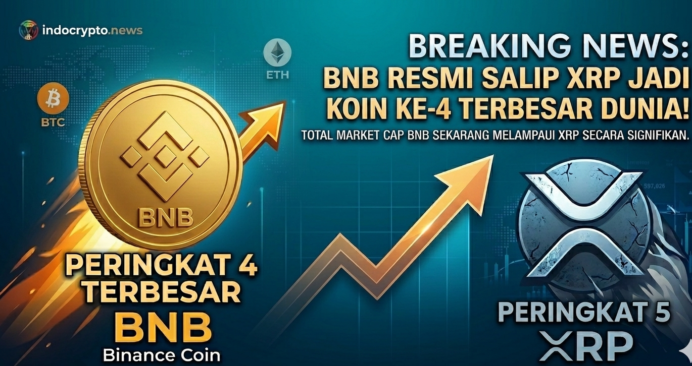 Infografis Breaking News BNB salip XRP jadi koin ke-4 terbesar dunia berdasarkan market cap.