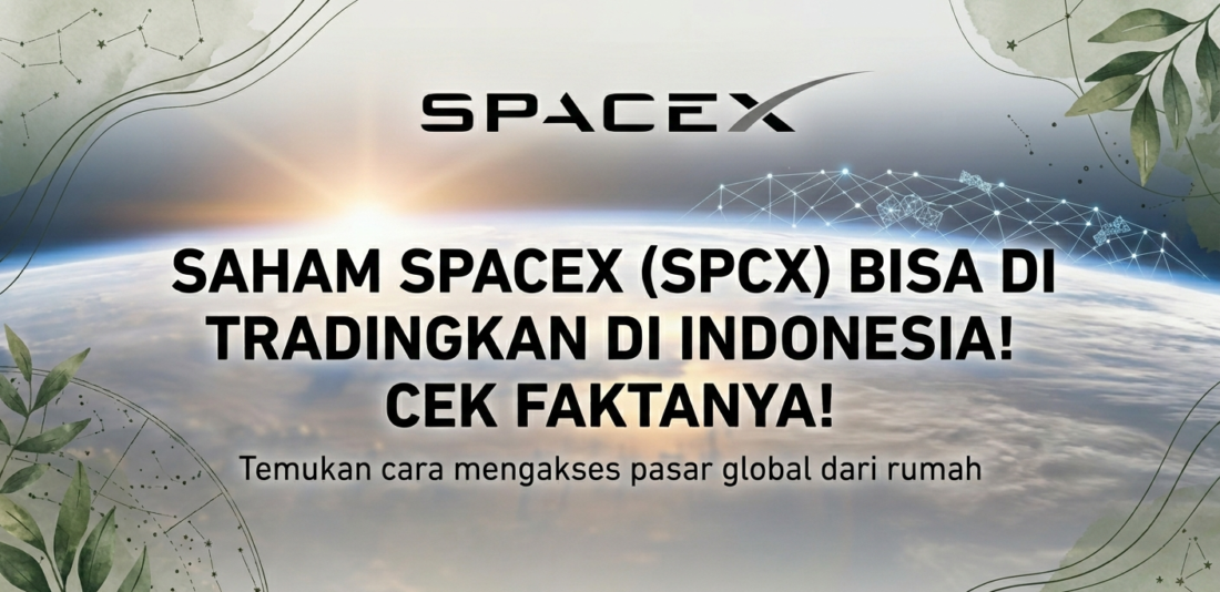 Infografis panduan cara trading saham SpaceX (SPCX) dari Indonesia melalui platform digital