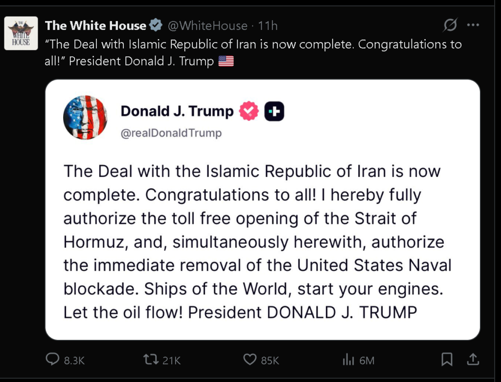 pengumuman berakhirnya perang as iran