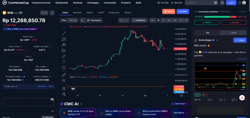 BNB di coinmarketcap